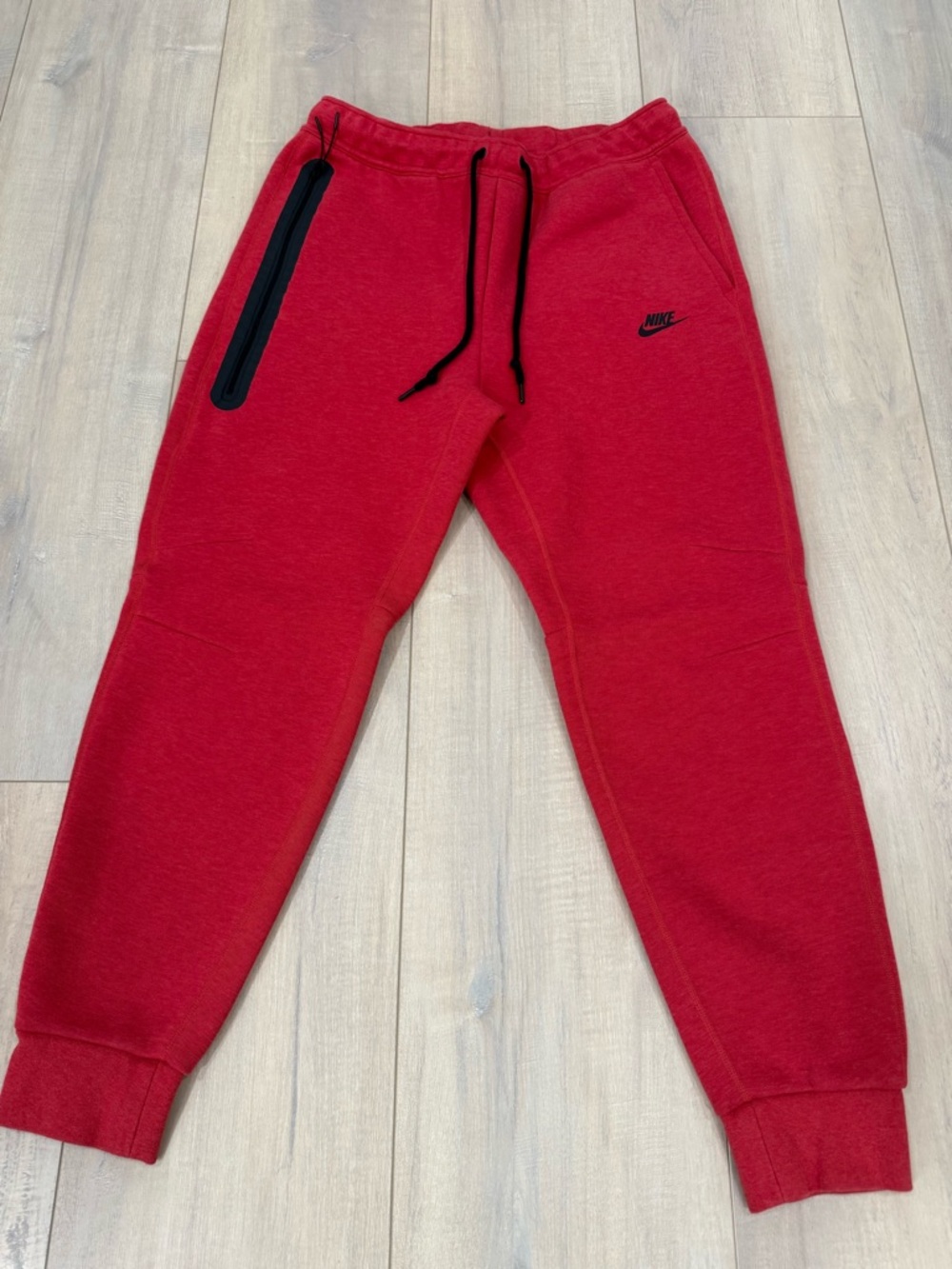 Nike Tech Red Jogger Sweatpants with Black Zip Accent